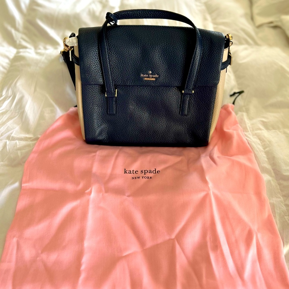 Kate Spade Holden Street Leslie Galaxy Blue + Cream soft Pebbled Leather satchel